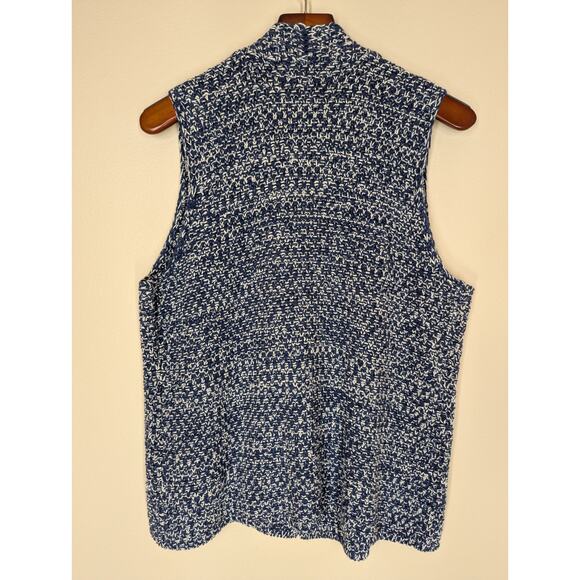 Orvis Womens Basketweave Knit Sweater Vest Cardigan Blue White Nautical Sz Large - Picture 2 of 8